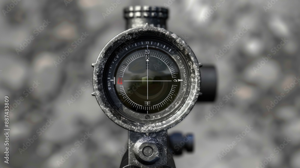 Poster A close-up shot of a compass mounted on a tripod, perfect for highlighting navigation details or using as a symbol in editorial content