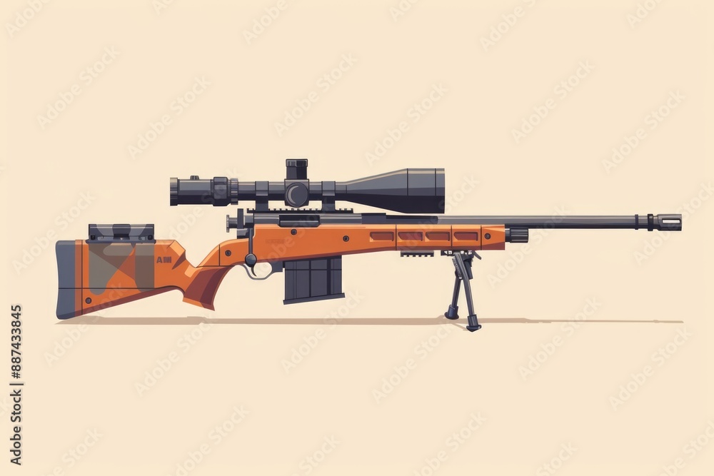Poster a rifle with a scope mounted on a sturdy tripod, ideal for hunting or target practice