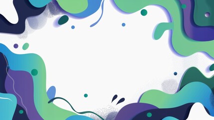 Create a vectorial flat illustration of a frame made of few blob-shaped shapes, relaxing ambience, with a big white background in the middle