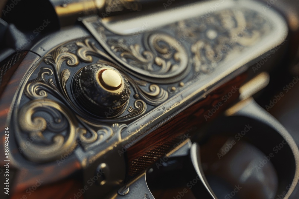 Poster A close-up photo of a gun placed on a table