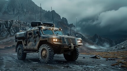 Tactical military armored vehicle. Military off-road transport