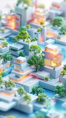 Fototapeta premium Abstract Futuristic 3D Render Minimalistic Style with Floating Geometric Shapes Isometric Design, Light Color Theme, Bright Background, and Soft Lighting