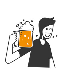 hand drawn doodle person holding glass beer