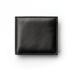 Front View Of Black Leather Wallet Isolated On White Background, Showcasing Its Compact And Classic Design