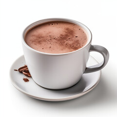 Obraz premium Cup Of Hot Chocolate On A Saucer With Chocolate Shavings On White Background