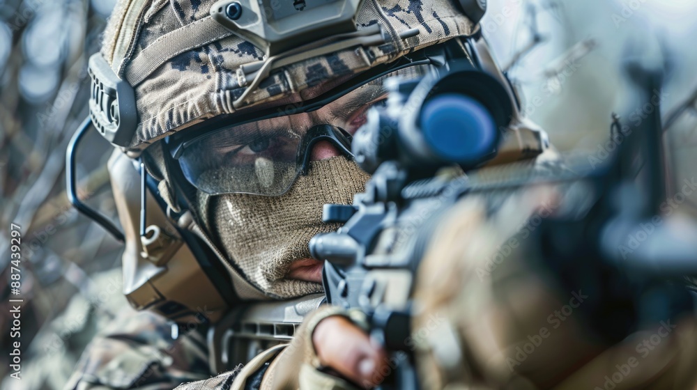 Poster a man in a military uniform holding a gun, suitable for use as a background or prop image