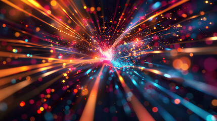 Obraz premium This abstract wallpaper showcases dynamic laser beams with vibrant sparks, suggesting a futuristic or sci-fi theme, potentially a digital art background best-seller