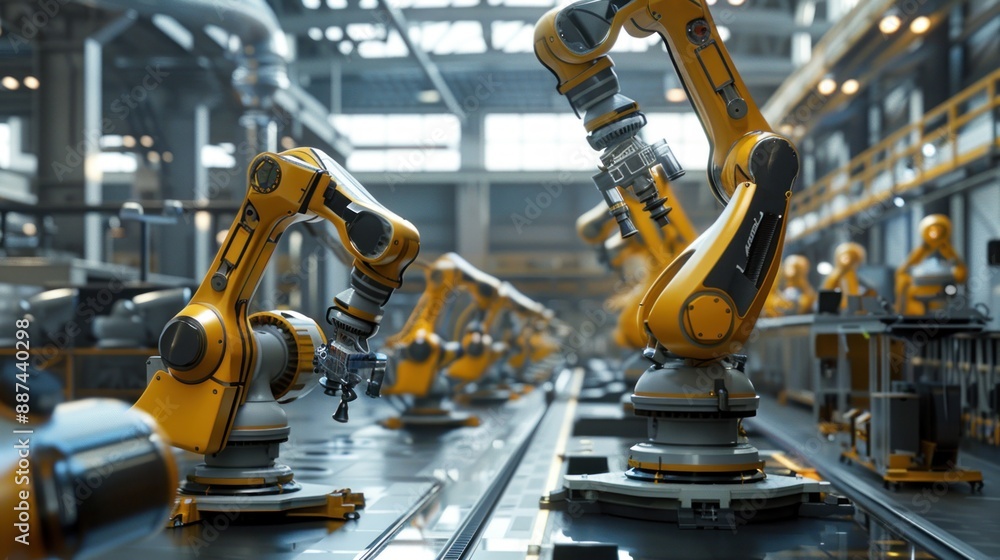 Poster industrial robots assemble components autonomously