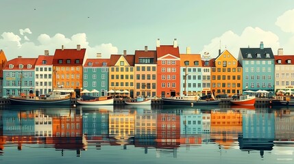 the colorful houses along Nyhavn canal in Copenhagen. 