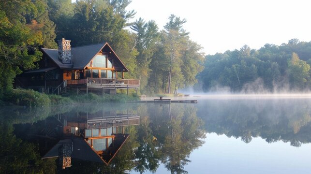 Peaceful House on lake, rural scene