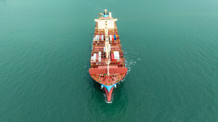 Aerial view containers ship cargo business commercial logistic and transportation international...