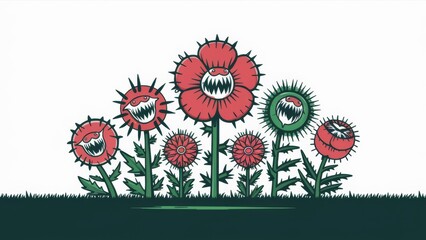 A group of flowers with spikes and green leaves in a field, AI