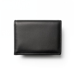 Fototapeta premium Top View Of Black Leather Wallet Isolated On White Background, Displaying Texture And Design