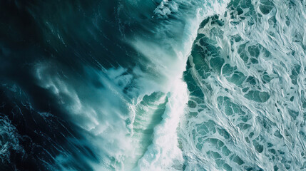 Fototapeta premium Aerial view of ocean wave with vivid dynamic movement.