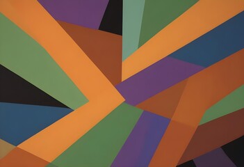 Colorful abstract geometric pattern with overlapping diagonal shapes in various vibrant colors including orange, green, blue, purple, and black