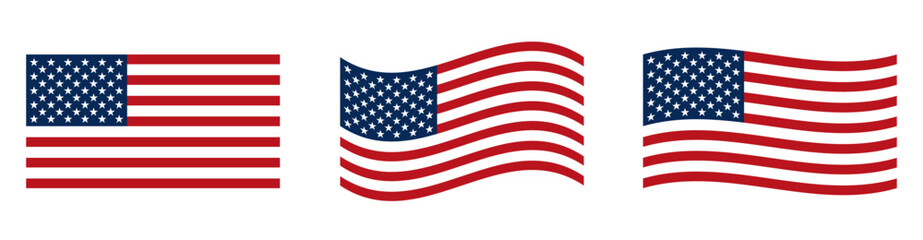 American flag icon set. USA flag. Flat style. American flag and national symbols.