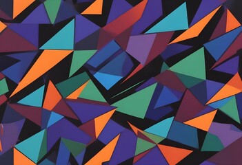 Colorful abstract geometric pattern with overlapping diagonal shapes in various vibrant colors including orange, green, blue, purple, and black