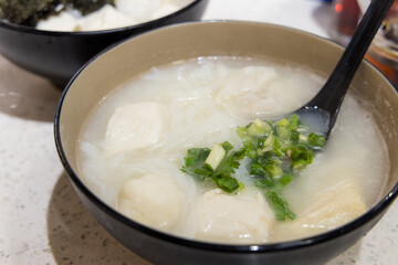 Fish ball flat rice noodles in Hong Kong local food store