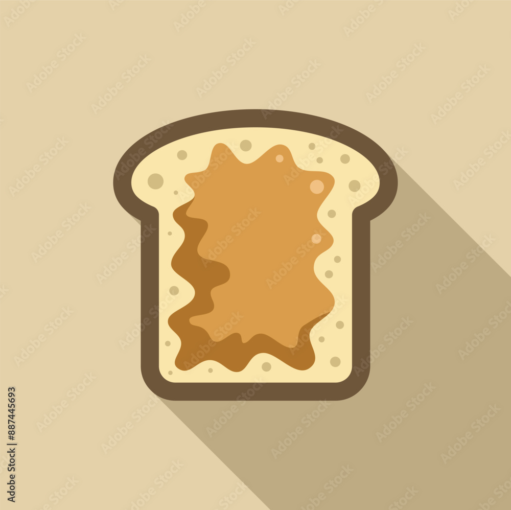 Poster single slice of white bread with peanut butter spread on top in a flat design with a long shadow