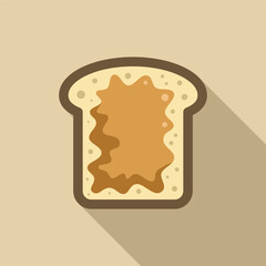 Single slice of white bread with peanut butter spread on top in a flat design with a long shadow