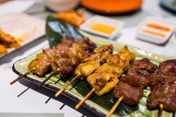 Skewers of the meat on the dish