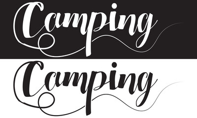 Camping, text design. Vector calligraphy. Typography poster. Usable as background. Vector illustration. EPS 10