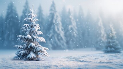 Fototapeta premium Winter scene with snow covered Christmas tree
