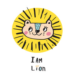 Hand drawing doodle cute lion vector illustration for t-shirt ,card, poster design for kids. Vector illustration design for fashion fabrics, textile graphics, prints, Cute lion cartoon
