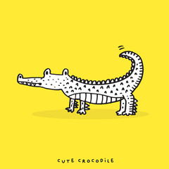 Hand drawing doodle cute crocodile vector illustration for t-shirt design for kids. Vector illustration design for fashion fabrics, textile graphics, prints, Cute alligator