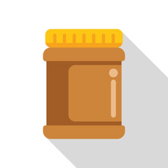 Closed jar full of peanut butter with blank label is standing on white background