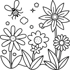 cute design with flowers, coloring page.