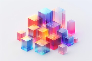 Obraz premium Abstract Futuristic 3D Render Minimalistic Style with Floating Geometric Shapes Isometric Design, Light Color Theme, Bright Background, and Soft Lighting