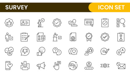 Survey feedback, testimonial, customer thin line icons. For website marketing design, logo, app, template, ui, etc.