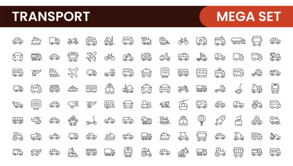 Transport icon set. Containing distribution, shipping, transportation, delivery, cargo, freight, route planning, supply chain, export and import icons. Solid icon collection.