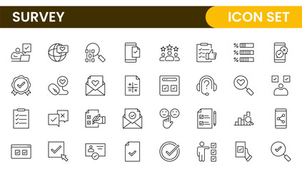 Survey feedback, testimonial, customer thin line icons. For website marketing design, logo, app, template, ui, etc.