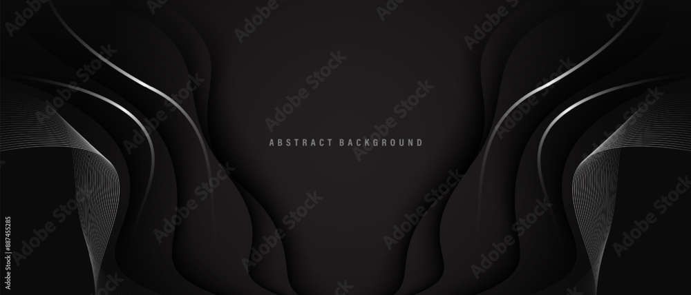 Poster abstract luxury curve silver lines shadow on black background with copy space for text design vector