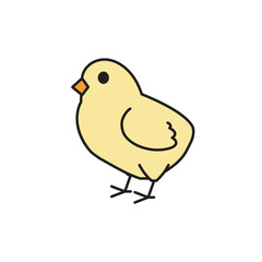 Cute yellow chick isolated on white background. Vector illustration.