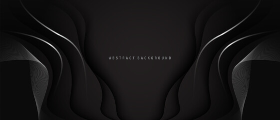 Abstract luxury curve silver lines shadow on black background with copy space for text design vector