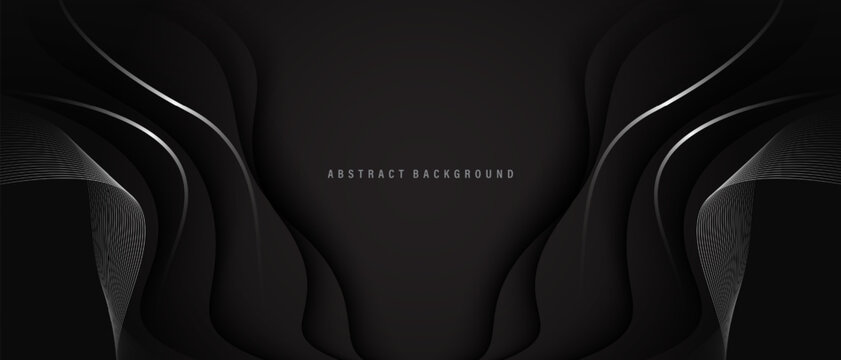 Abstract luxury curve silver lines shadow on black background with copy space for text design vector