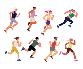 People are running a marathon. Men and women of different nationalities go in for sports together. Participation in sports races, athletic competitions. 