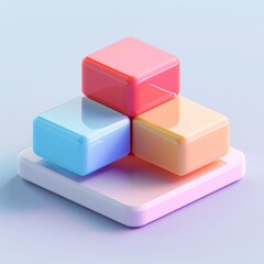 Obraz premium Abstract Futuristic 3D Render Minimalistic Style with Floating Geometric Shapes Isometric Design, Light Color Theme, Bright Background, and Soft Lighting