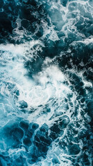 Churning ocean waves creating frothy surface textures.