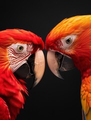 Fototapeta premium Closeup of a parrot and a penguin side by side in a natural habitat, highresolution, highquality, contrasting textures, soft daylight, sharp focus, vibrant details