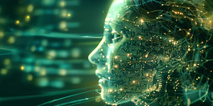 A technology banner made from a digital image of a human profile, consisting of complex circuit boards and glowing connections, suggesting a secure and complex artificial intelligence communication