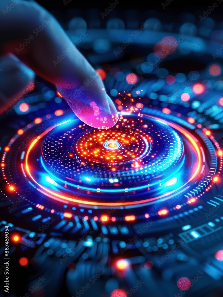 Aufkleber futuristic touchscreen interface with a glowing digital circuit, showcasing advanced technology and 
