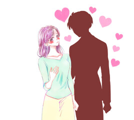 シルエットの男性にアプローチを受ける女性