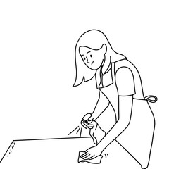 Cafe waitress cleaning the table