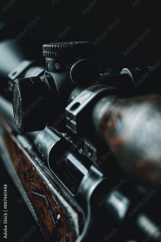 Poster A close-up view of a rifle on a table, useful for editorial or commercial use