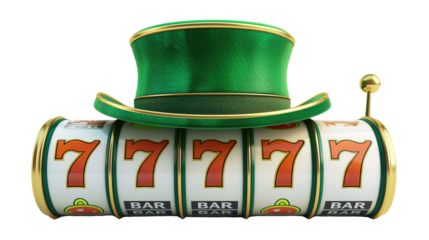 green 3d casino slots reel with green hat ontop, transparent background
