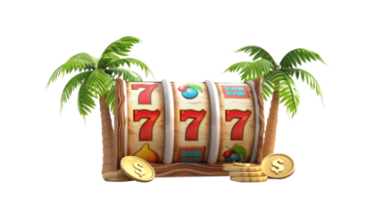 summer themed 3d casino slots reel, transparent background